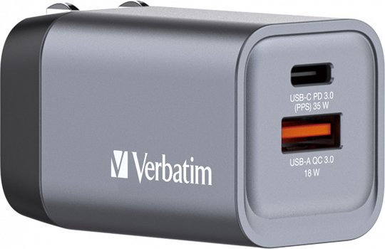 Verbatim Ładowarka GaN Verbatim, USB 3.0, USB C, szara, 35 W, wymienne końcówki C,G,A
