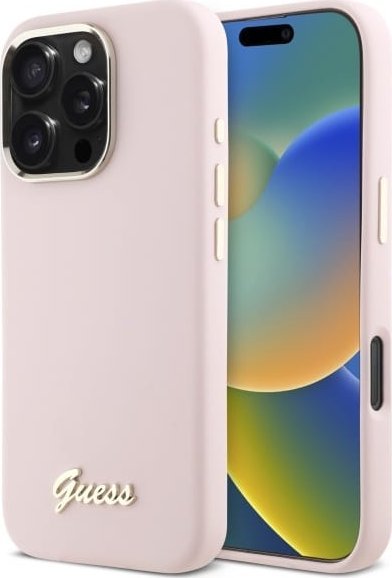 Guess Guess GUHCP16LSMBSLP iPhone 16 Pro 6.3" różowy/pink hardcase Silicone Script Metal Logo & Frame