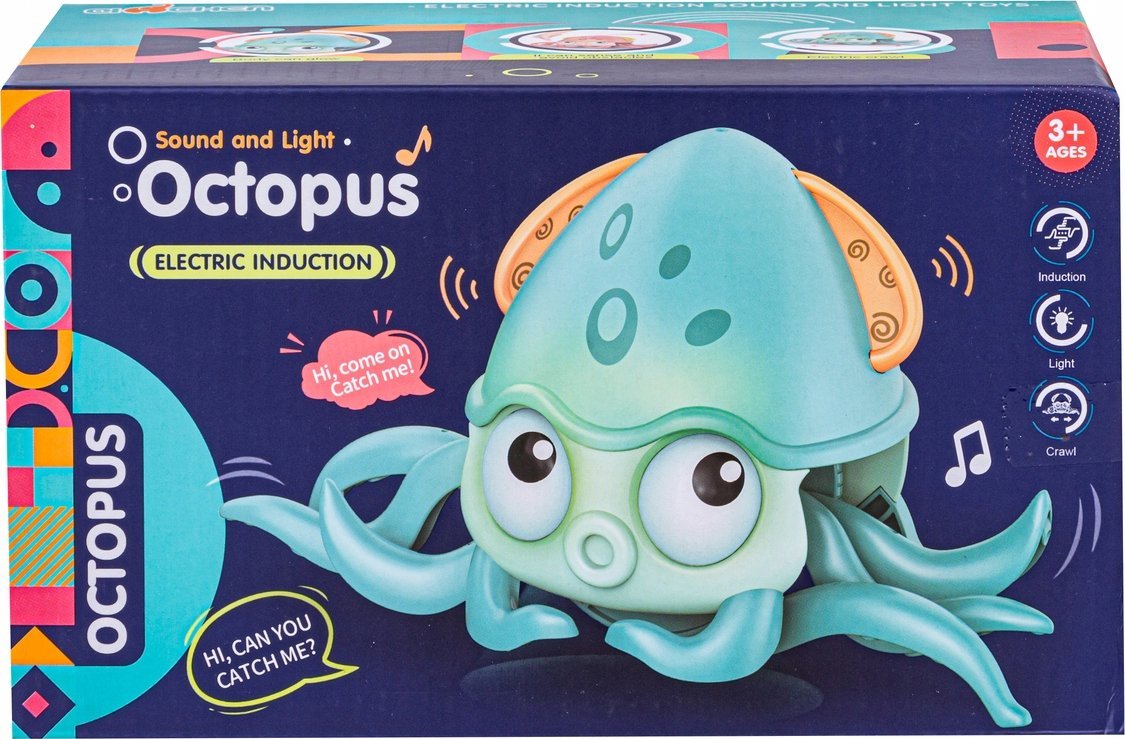 Uciekająca Pełzająca Ośmiornica, Interaktywna Zabawka, Świeci, Gra melodie Robot NIEBIESKA