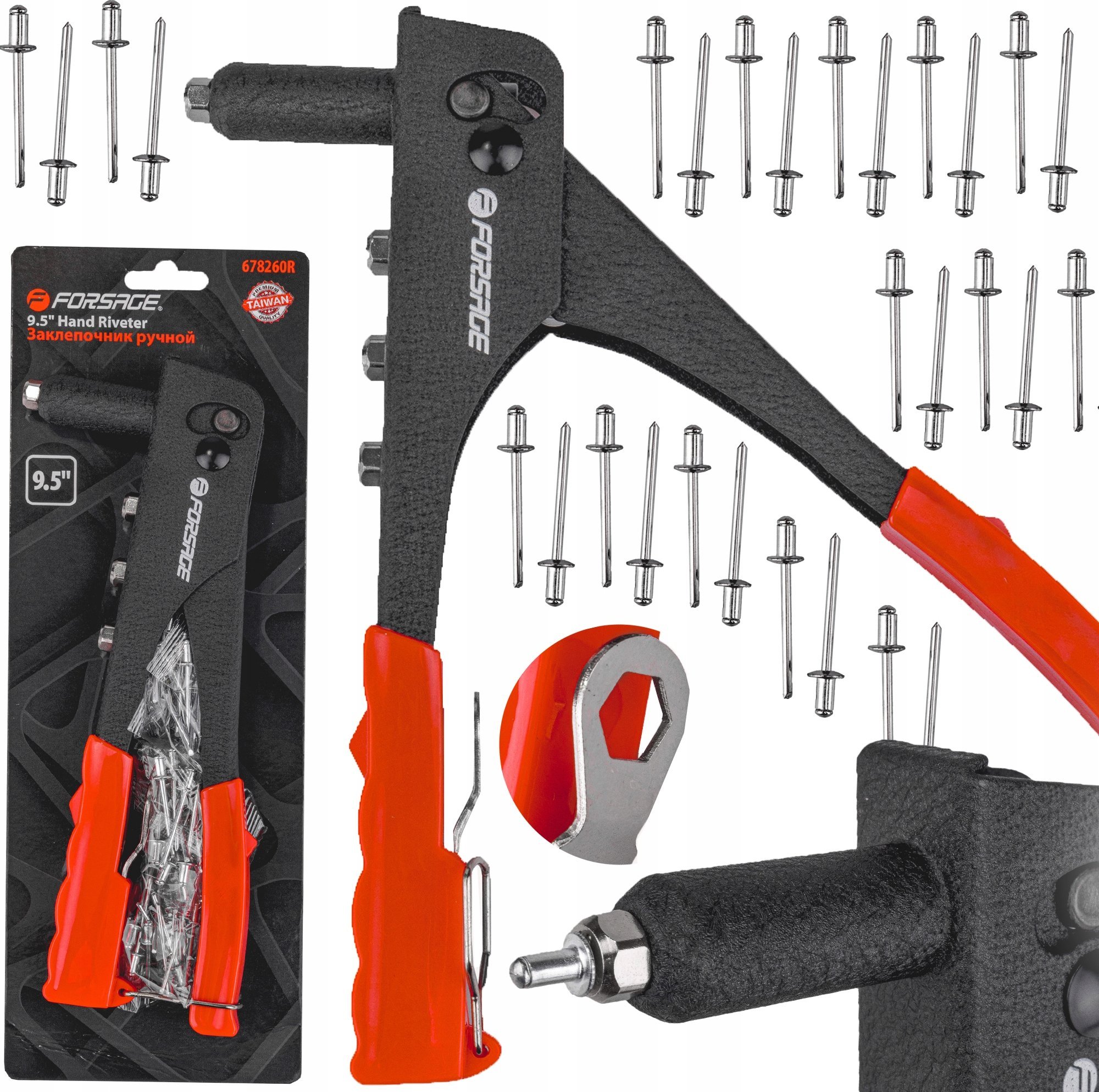 Forsage Nitownica do nitów zrywalnych ręczna (L-250mm, nit - 2.4, 3.2, 4.0, 4.8)