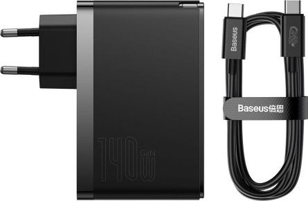 Ładowarka Baseus Baseus ładowarka sieciowa GaN5 Pro PD 140W 2x USB-C 1x USB czarna + kabel USB-C - USB-C