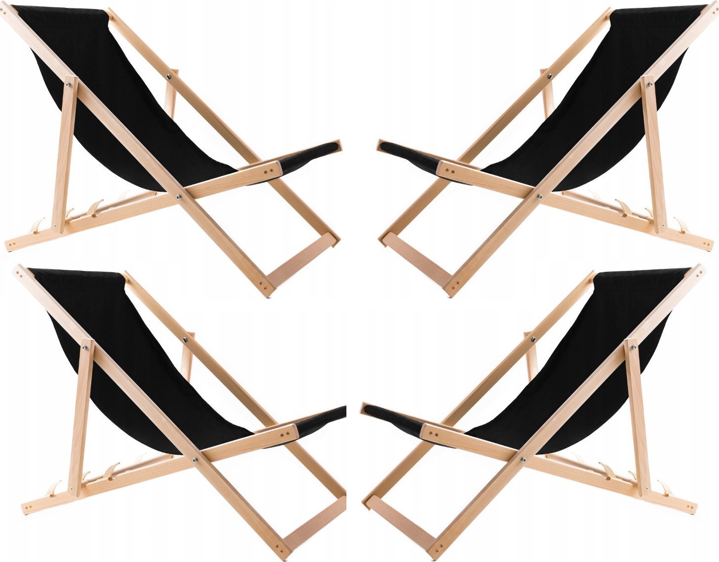 vidaXL Zestaw 4 lezaków, czarnych, zmontowane, woodok