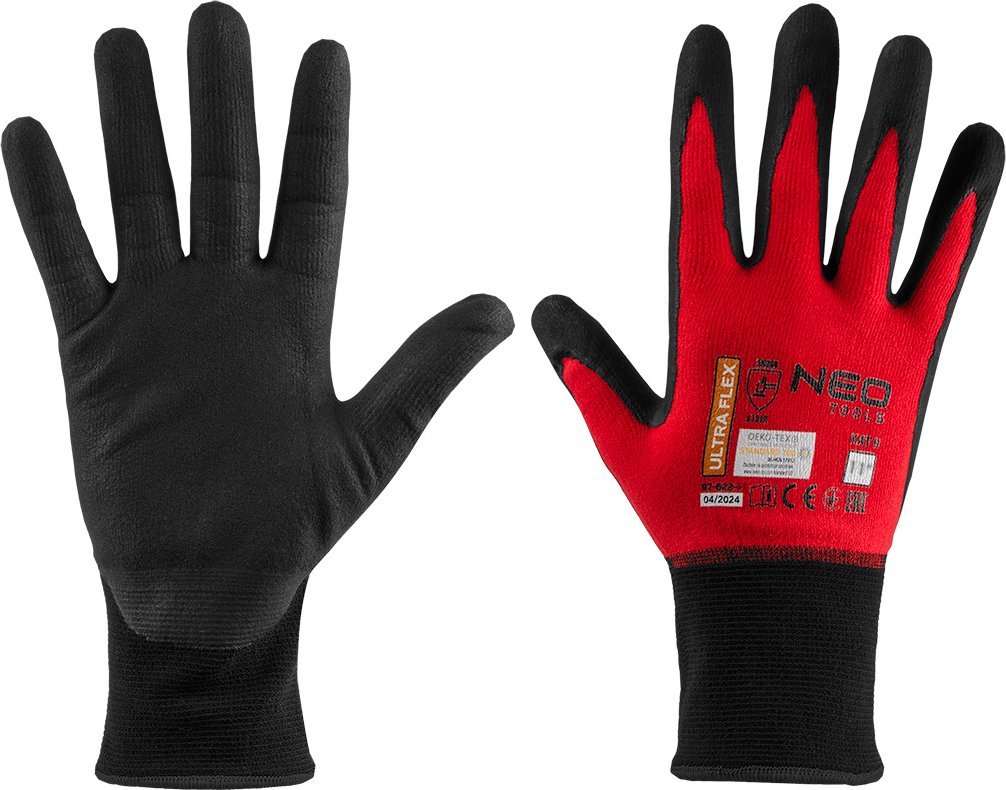 Neo Rękawice robocze ultraflex, nylon-spandex, pokrytcie polimetrowo-nitrylowe (foam), 4131X, rozmiar 11
