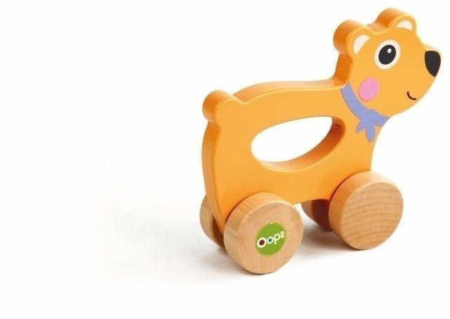 Miś drewniany na kółkach