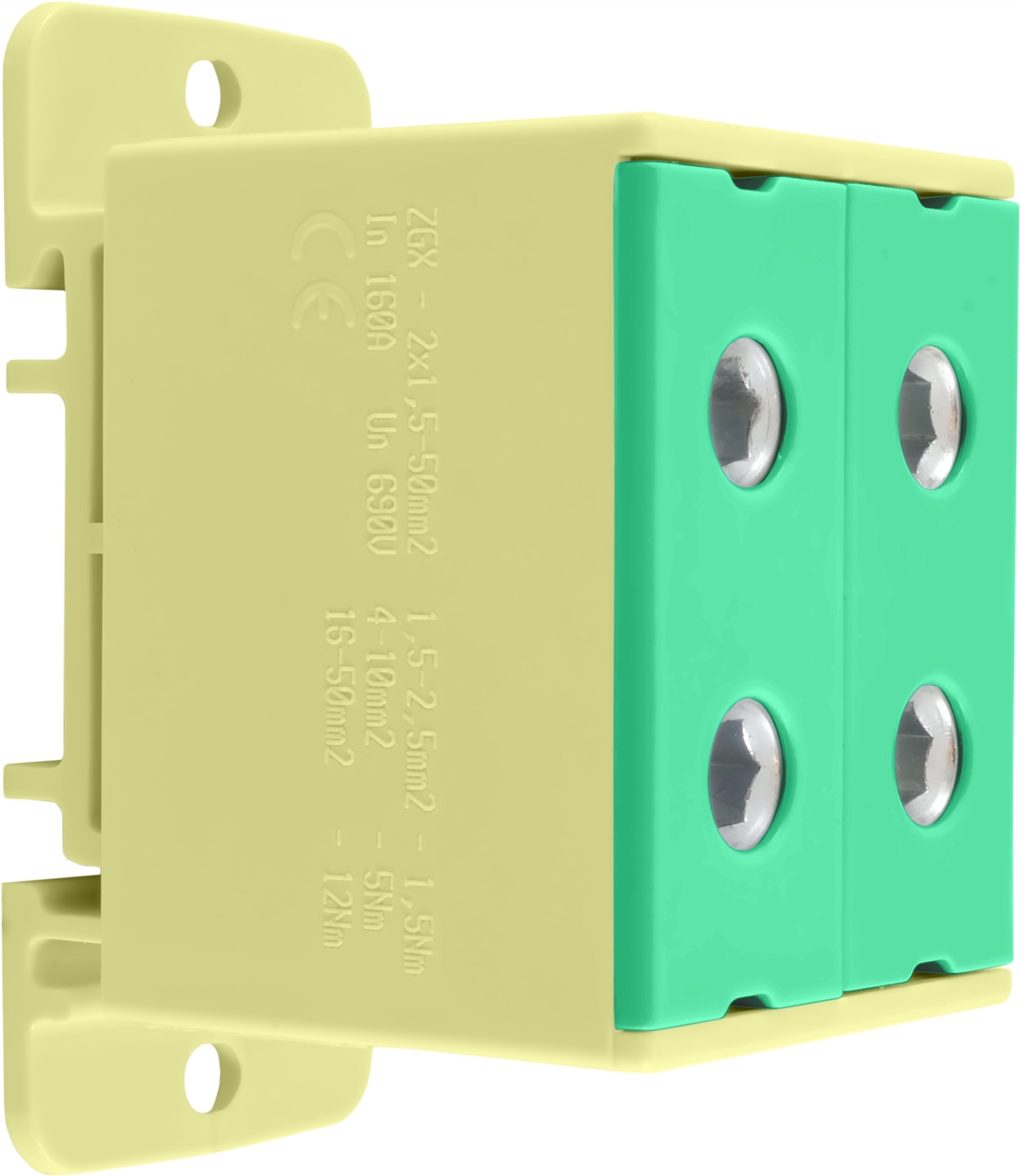 Incobex Złączka szynowa rozdzielcza jednostkowa, 4 otwory 50mm2 ZGX 2x50 żółto-zielony ENE-00263