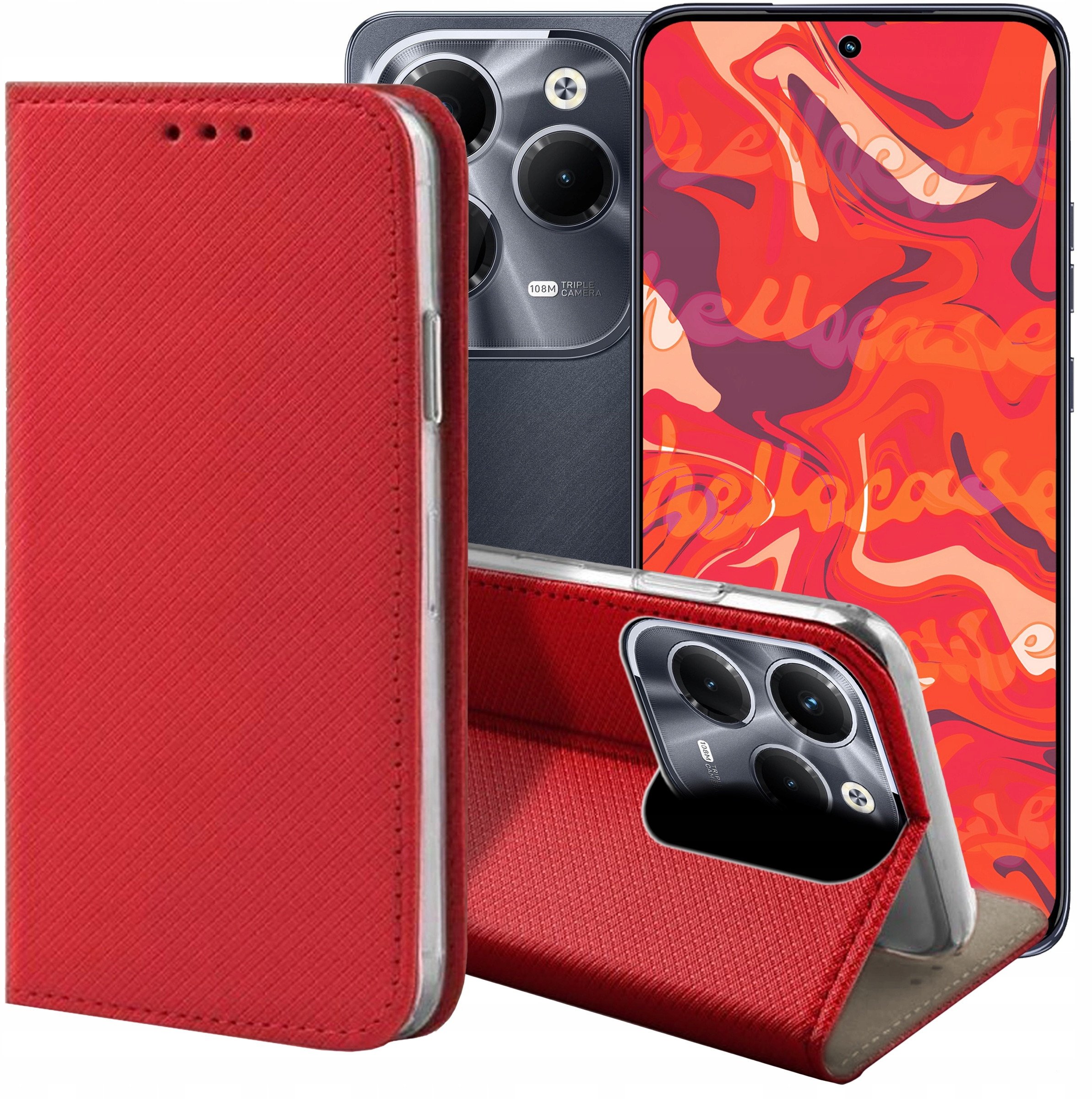 ETUI Z KLAPKĄ DO INFINIX HOT 40 PRO CZERWONE ZAMYKANE MAGNETYCZNE KABURA