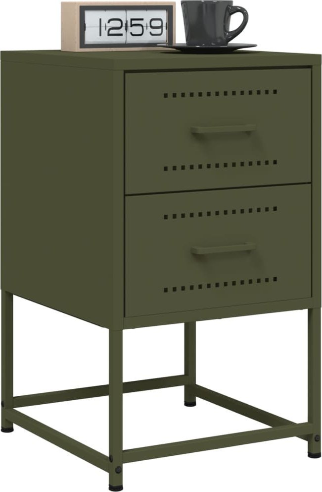 vidaXL Szafki nocne, 2 szt., oliwkowa zieleń, 36x39x60,5 cm, stal
