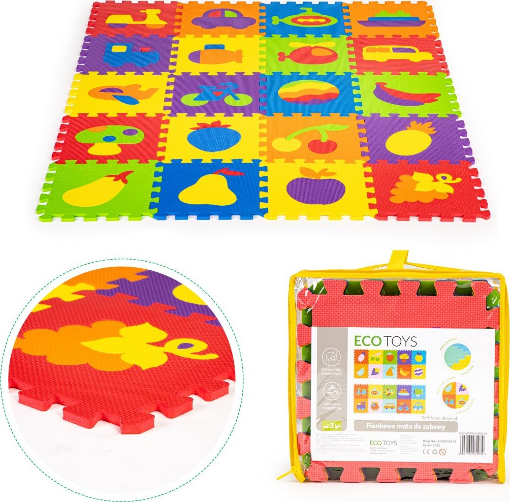 Ecotoys Mata piankowa edukacyjna EVA puzzle 20 elementów 148x119cm