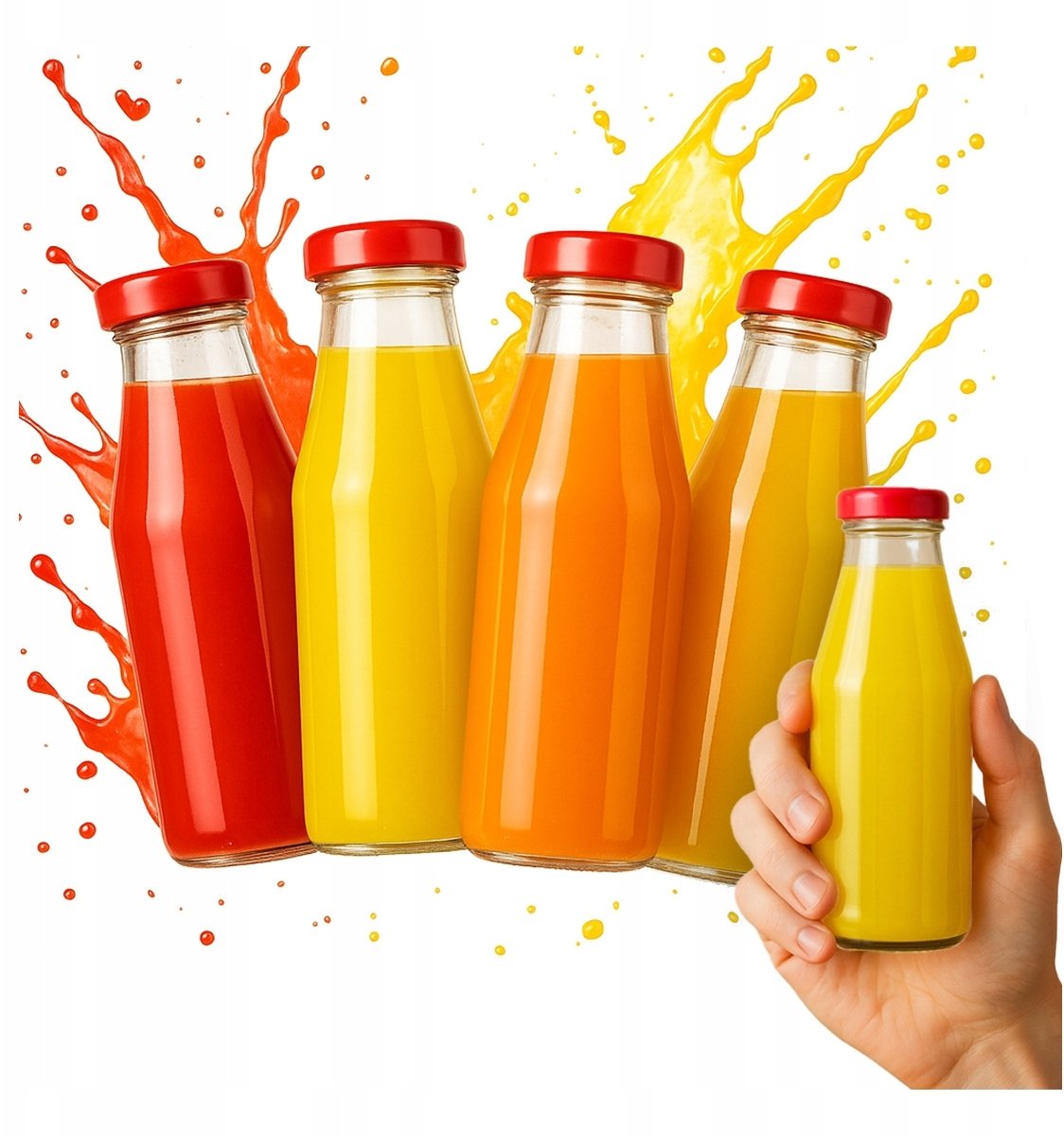 100x Butelki na sok JUICE 200 ml SZKLANE BUTELKI na soczek z zakrętką 0,2l