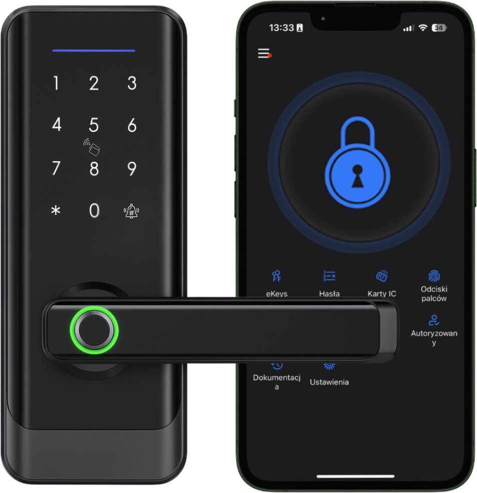 ZAMEK ELEKTRONICZNY KLAMKA DO DRZWI CZARNA NA KOD SZYFR ODCISK PALCA TTLOCK