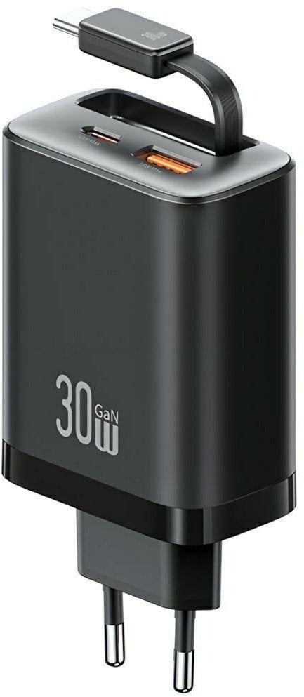 Ładowarka sieciowa USAMS Xiang Series CC296 30W 1xUSB-C 1xUSB-A + kabel USB-C czarny