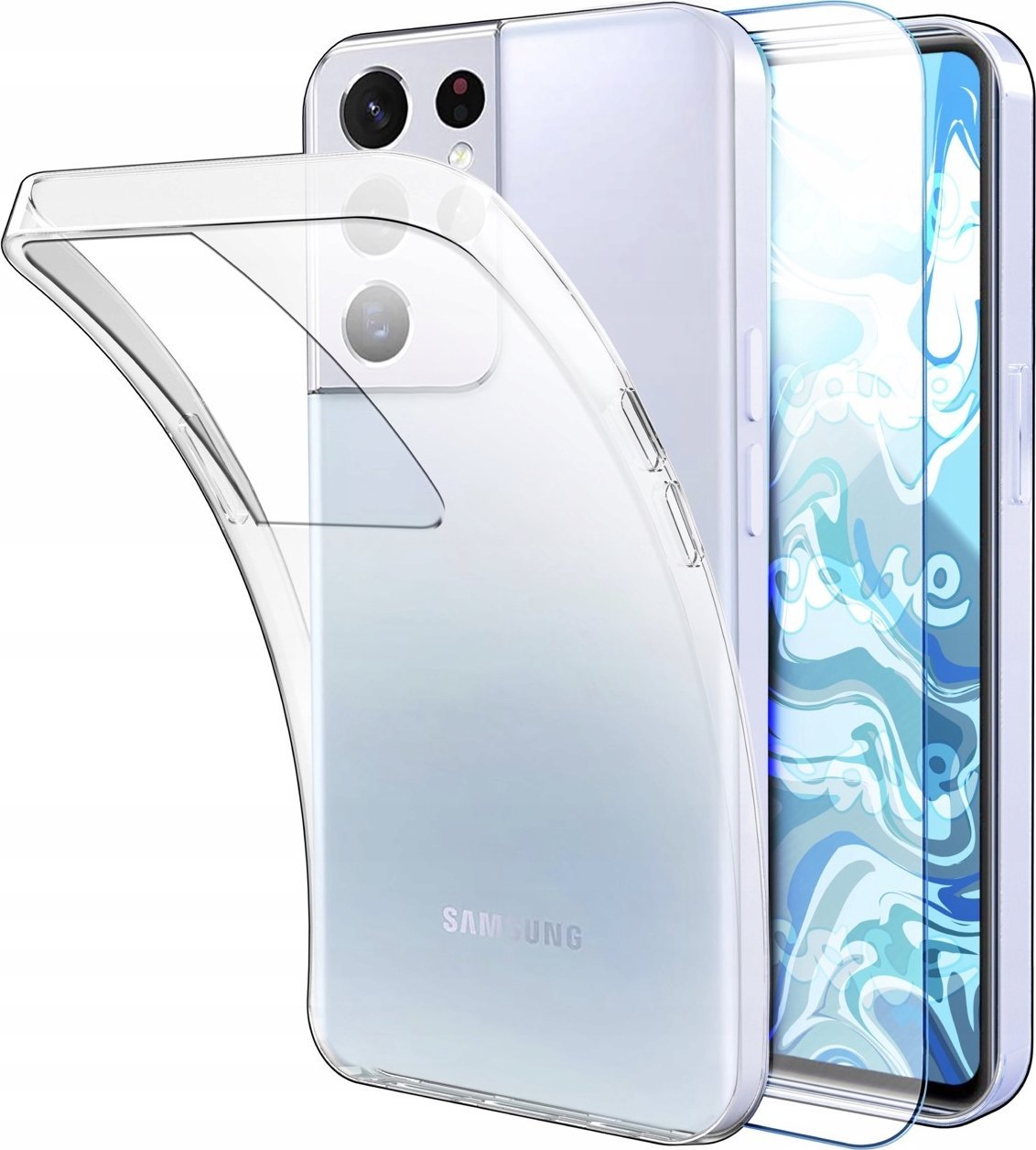 Hello Case Etui Do Samsung Galaxy S21 Ultra 5G (Przezroczyste, Silikonowe) Szkło 9H