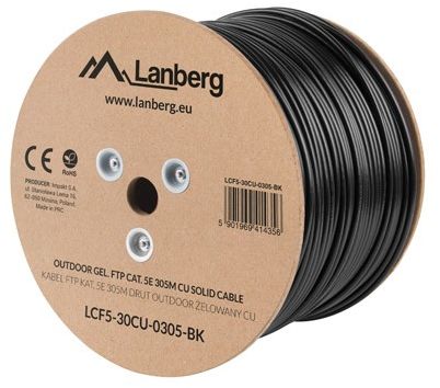 Lanberg Kabel instalacyjny FTP KAT.5E, Żelowany, 305m (LCF5-30CU-0305-BK)