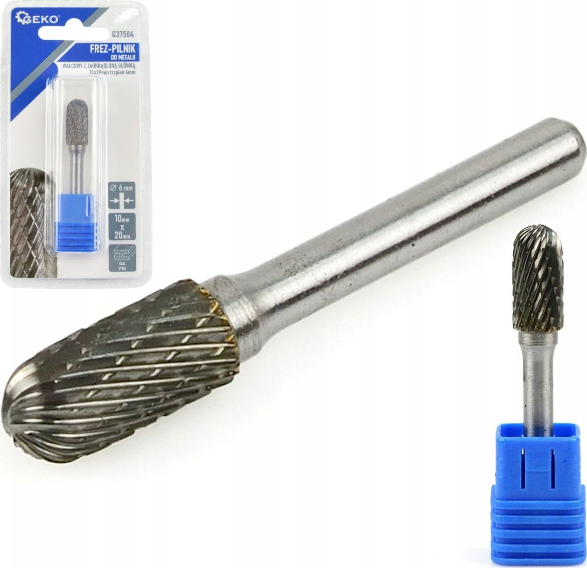 Geko Frez-pilnik do metalu 10x20mm trzpień 6mm (walcowy z zaokrągloną główką) (200)