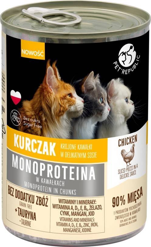 Triton PetRepublic karma monoproteinowa z kurczaka dla kota, kawałki w sosie 400g