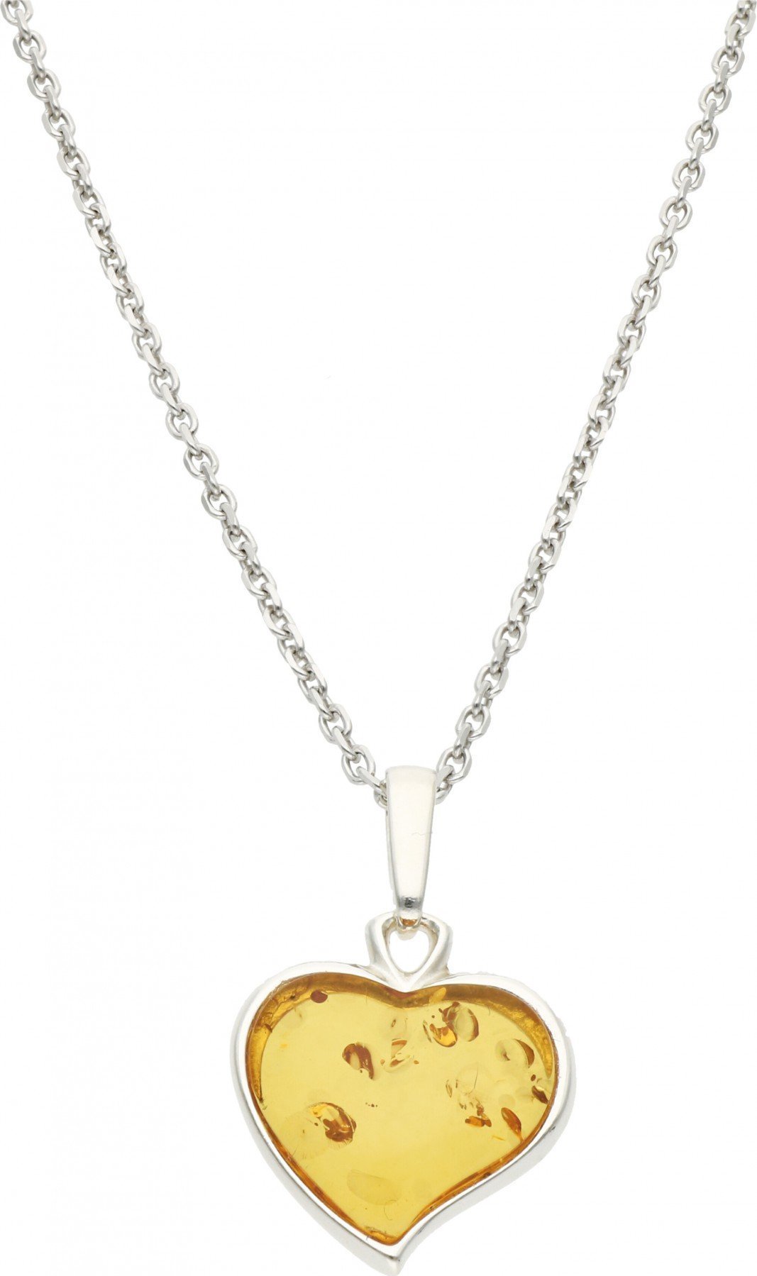 Rosanto Srebrna zawieszka w kształcie serca z zółtym bursztynem bałtyckim 925