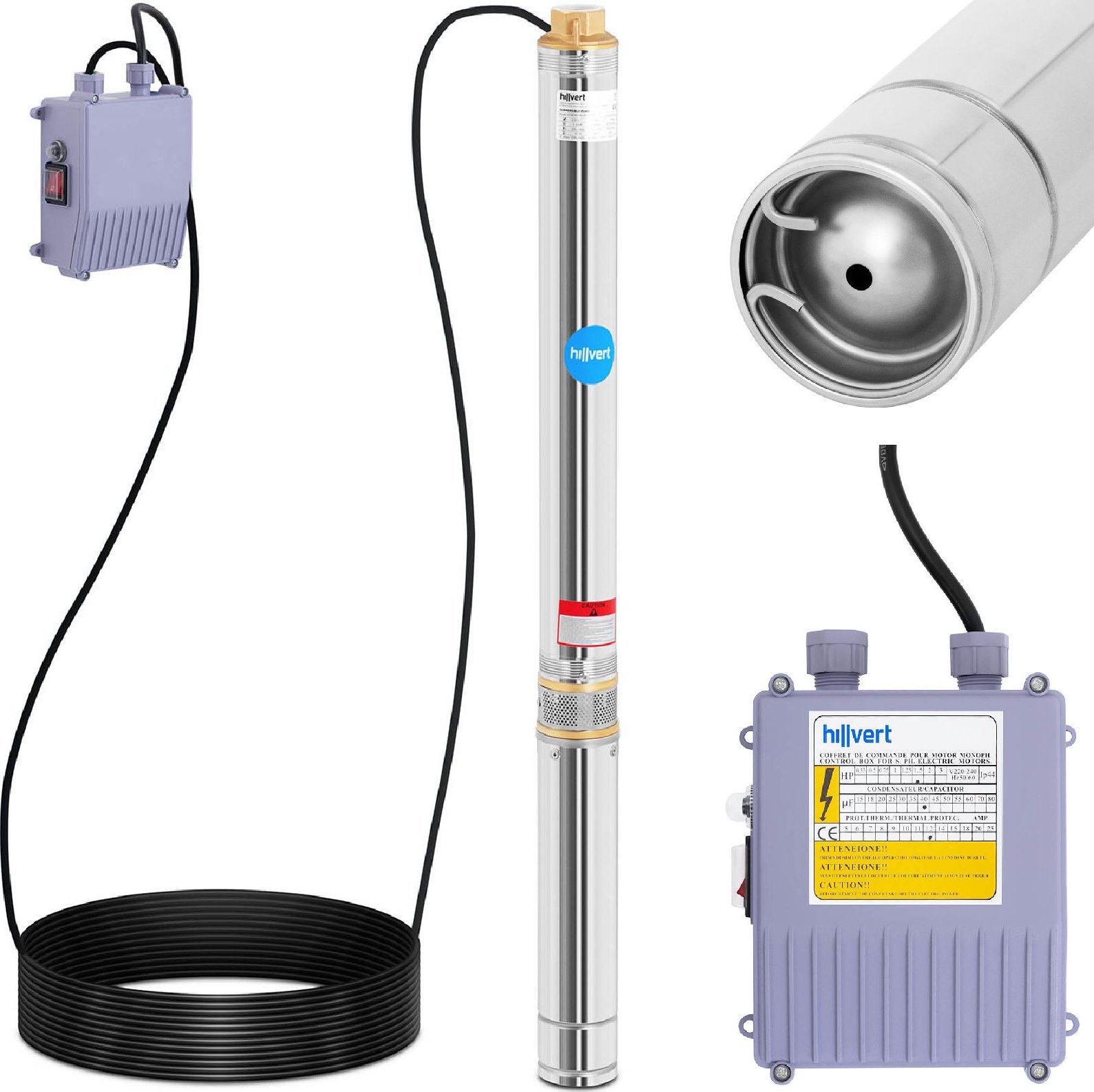 Hillvert Pompa głębinowa do studni głębinowej ze stali nierdzewnej 5580 l/godz. do 93 m Pompa głębinowa do studni głębinowej ze stali nierdzewnej 5580