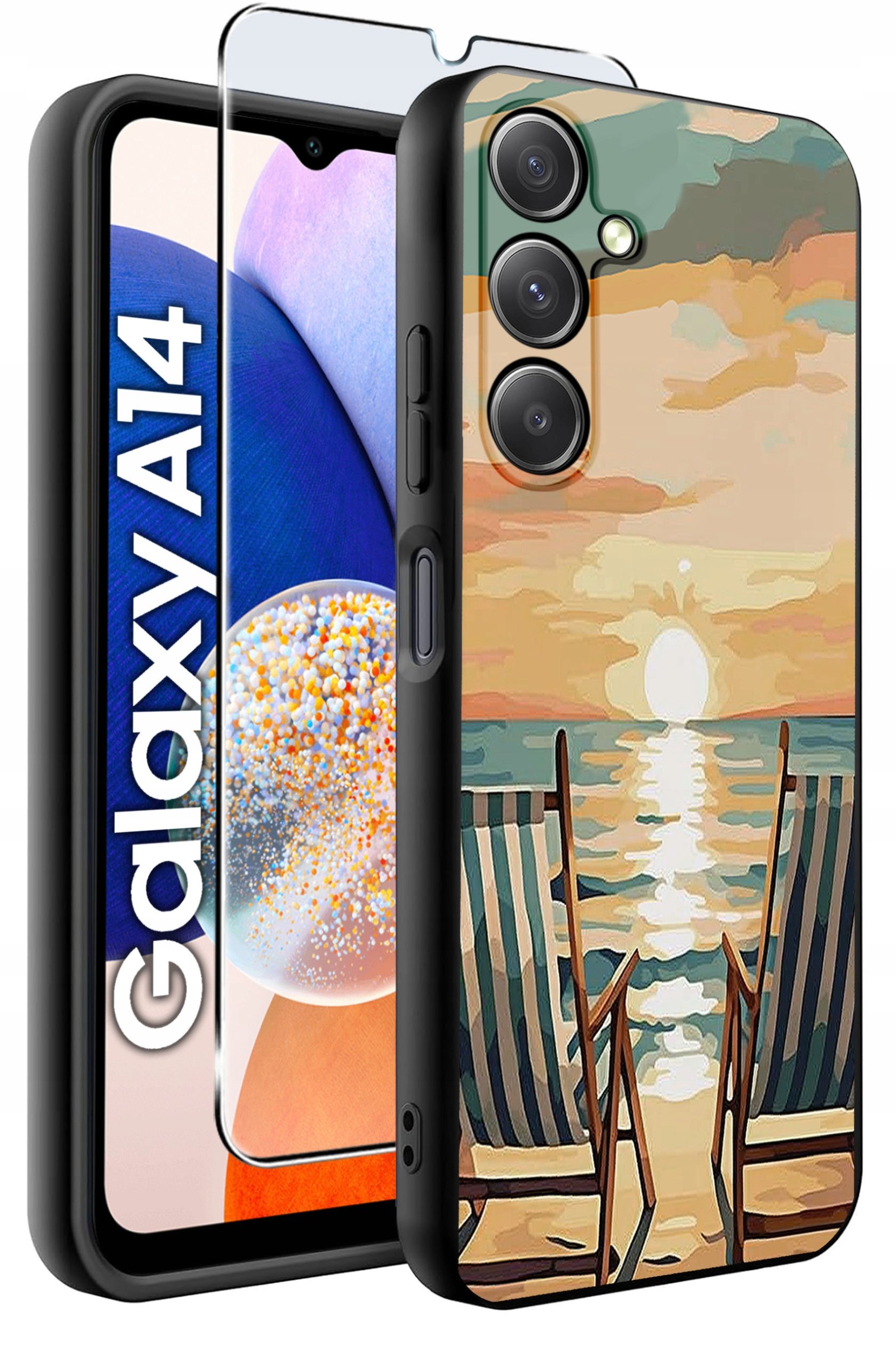 ETUI do Samsung A14 5G WZORY | SILIKONOWE MATT CASE + SZKŁO HARTOWANE 9H