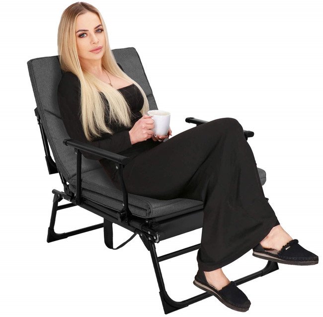 Leżak ogrodowy 2w1 fotel rozkładany łóżko polowe z poduszką i zagłówkiem turystyczny UNIWERSALNY