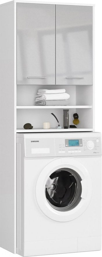 Elior Szafka łazienkowa nad pralkę z półkami biały + metalik - Rikero 4X