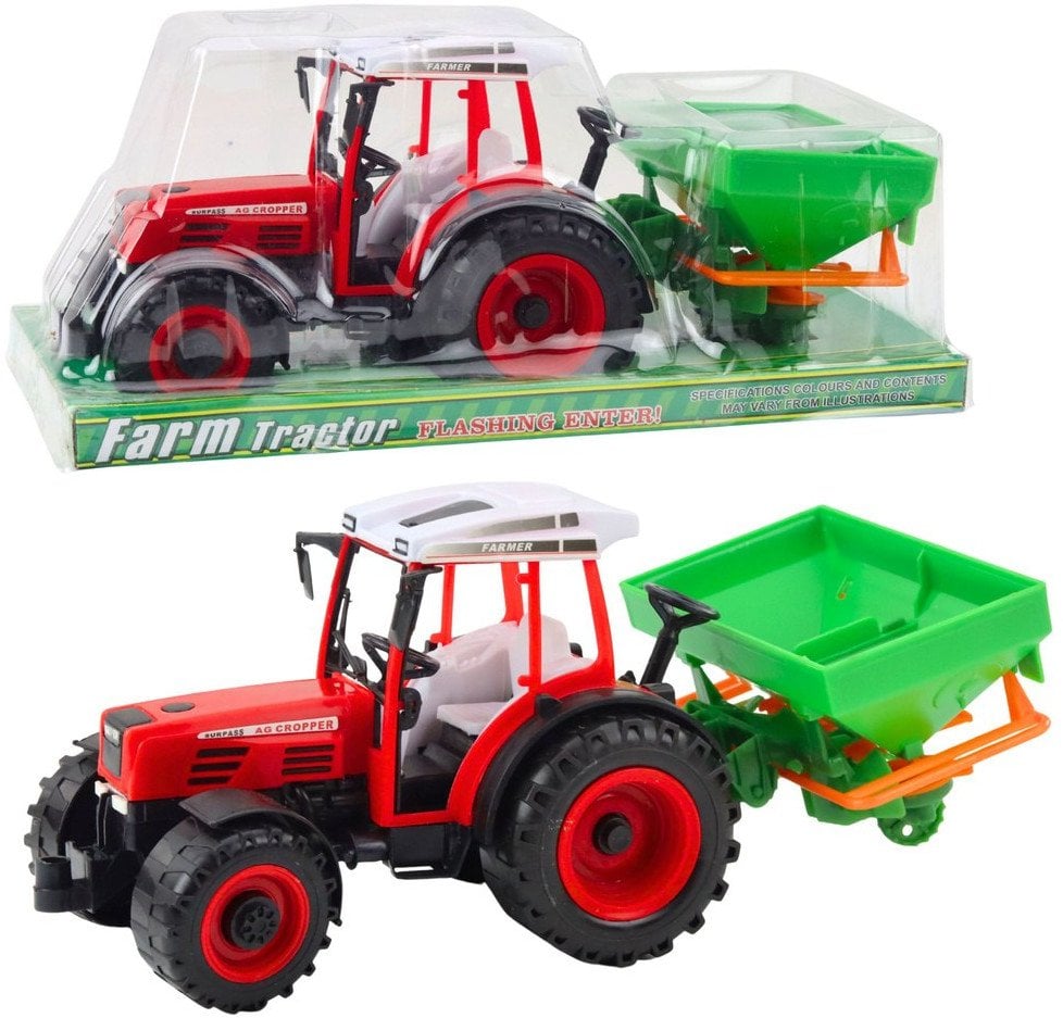 Traktor Pojazd Rolniczy Farmerski Z Siewnikiem Czerwony