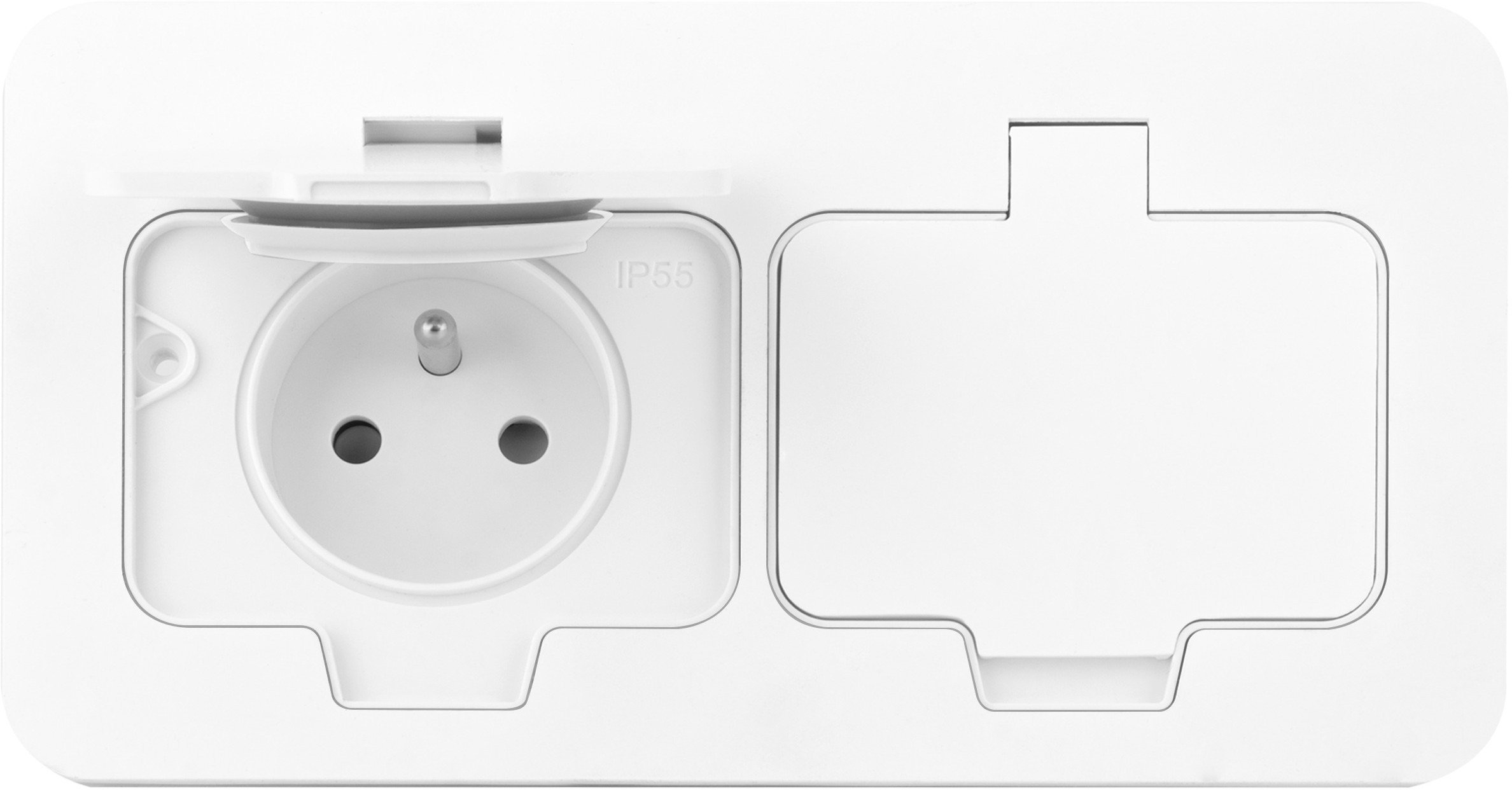 Hermetyczne gniazdo elektryczne podwójne, prostokątne, IP55, 2x2P+Z(French), białe