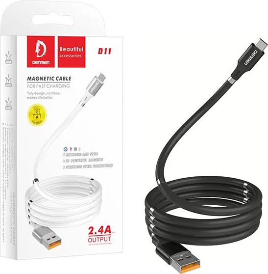 Kabel USB Denmen USB-A - USB-C 1 m Czarny (29362)