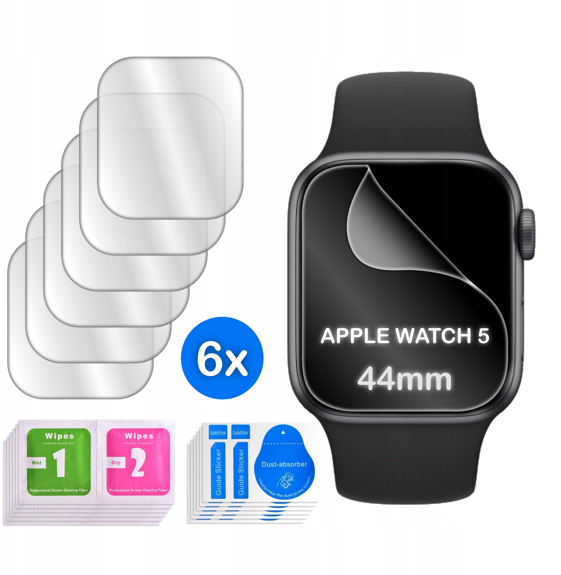 FOLIA do Apple Watch 5 44mm HYDROŻELOWA OCHRONNA na ekran 3D 6 sztuk