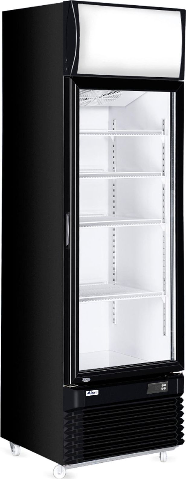 Witryna chłodnicza ARKTIC Witryna szafa chłodnicza z podświetlanym panelem reklamowym 360L Witryna szafa chłodnicza z podświetlanym panelem reklamowym