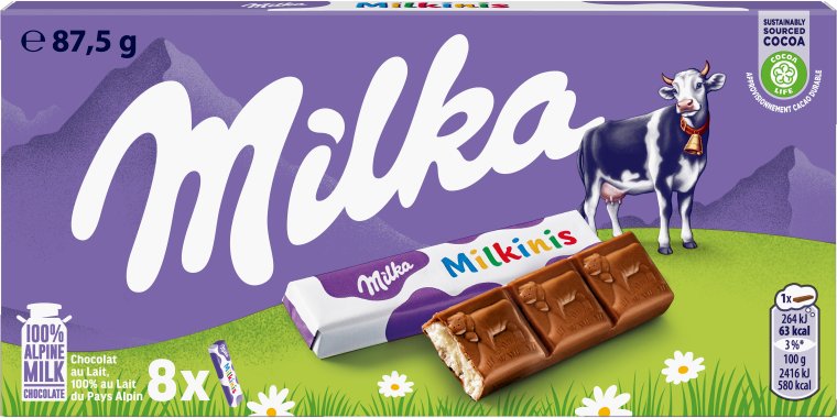 Milka Czekolada mleczna z mleka alpejskiego z nadzieniem mlecznym 87,5 g (8 sztuk)