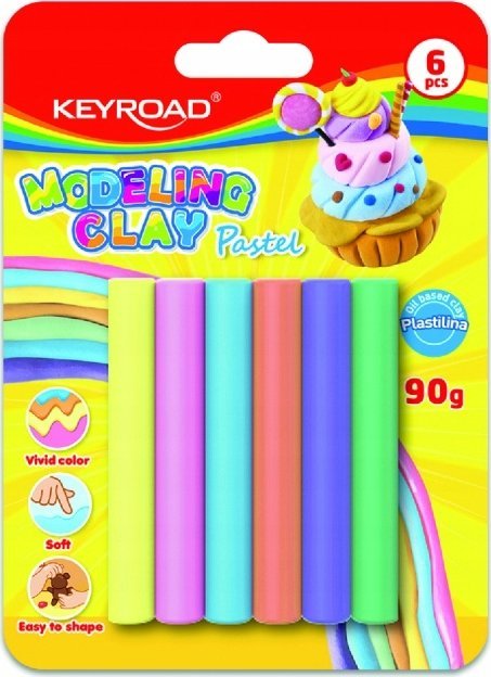 Keyroad Plastelina KEYROAD, 6x15g, pastel, blister, mix kolorów