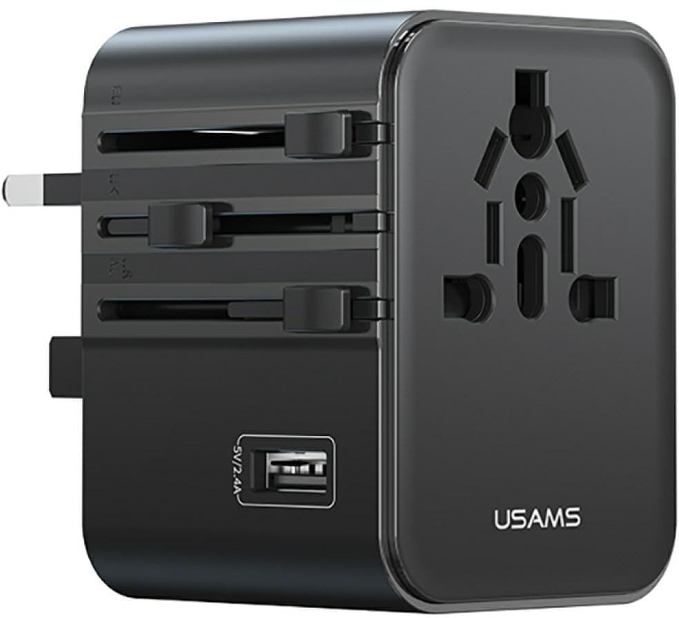 Ładowarka sieciowa USAMS Travel Adapter CC308 USB-C + USB-A 17W 4w1 US/AU/EU/UK czarny