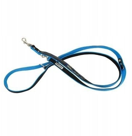 Smycz dla psa, wzór pieski, odblask neo taśma podwójna, 20MM/220CM niebieska