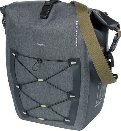 Basil Sakwa pojedyncza NAVIGATOR STORM SINGLE PANNIER BAG L 25-31 L, Hook On System, wodoodporna, grey black (NEW 2024)