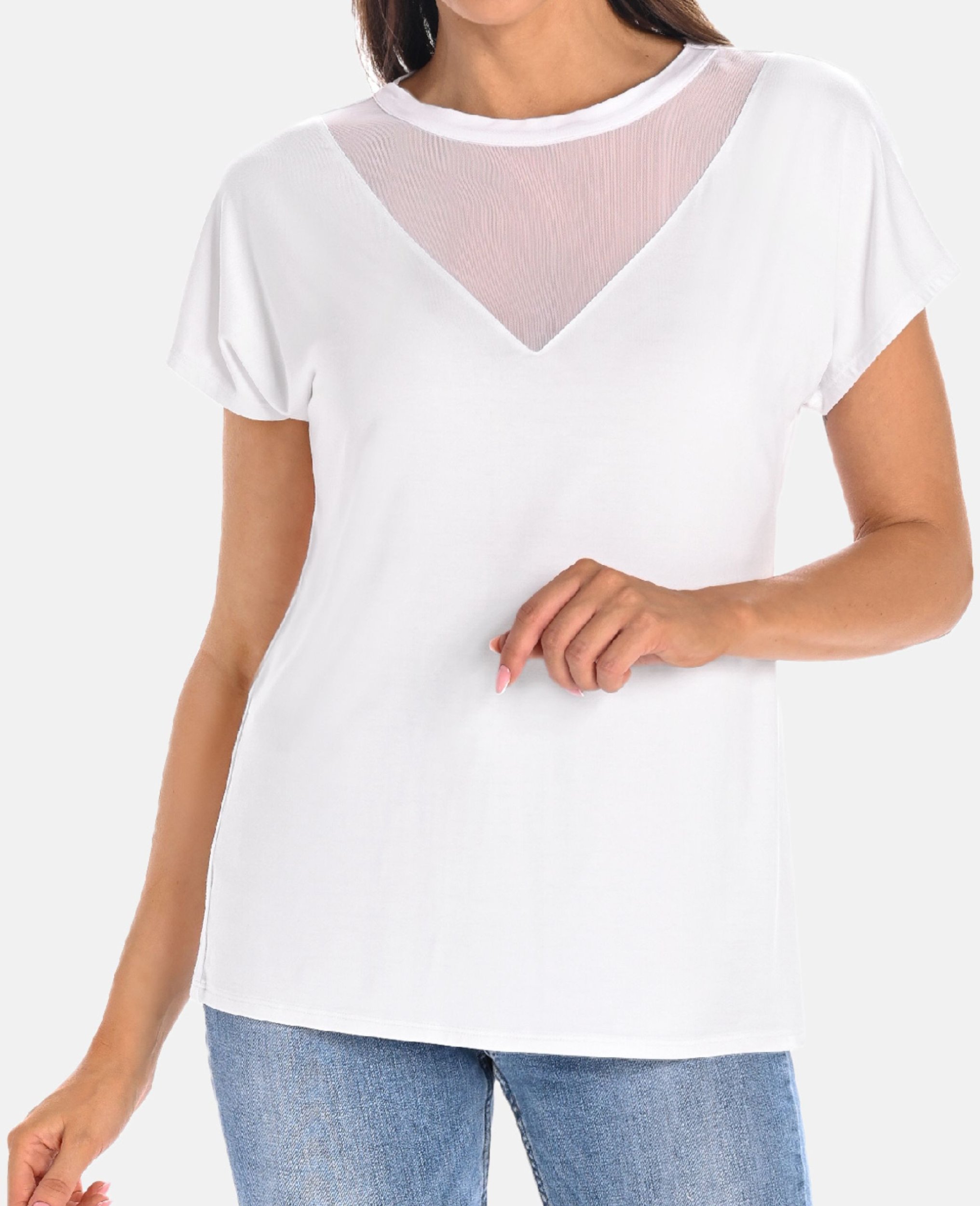 Koszulka damska bambusowa z siateczką Cora biała Biały 3XL