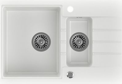 Zlewozmywak Steiner PETER 156 Steingran granitowy biały 1,5-komorowy z/o (78x50x20) z syfonem i zaślepką