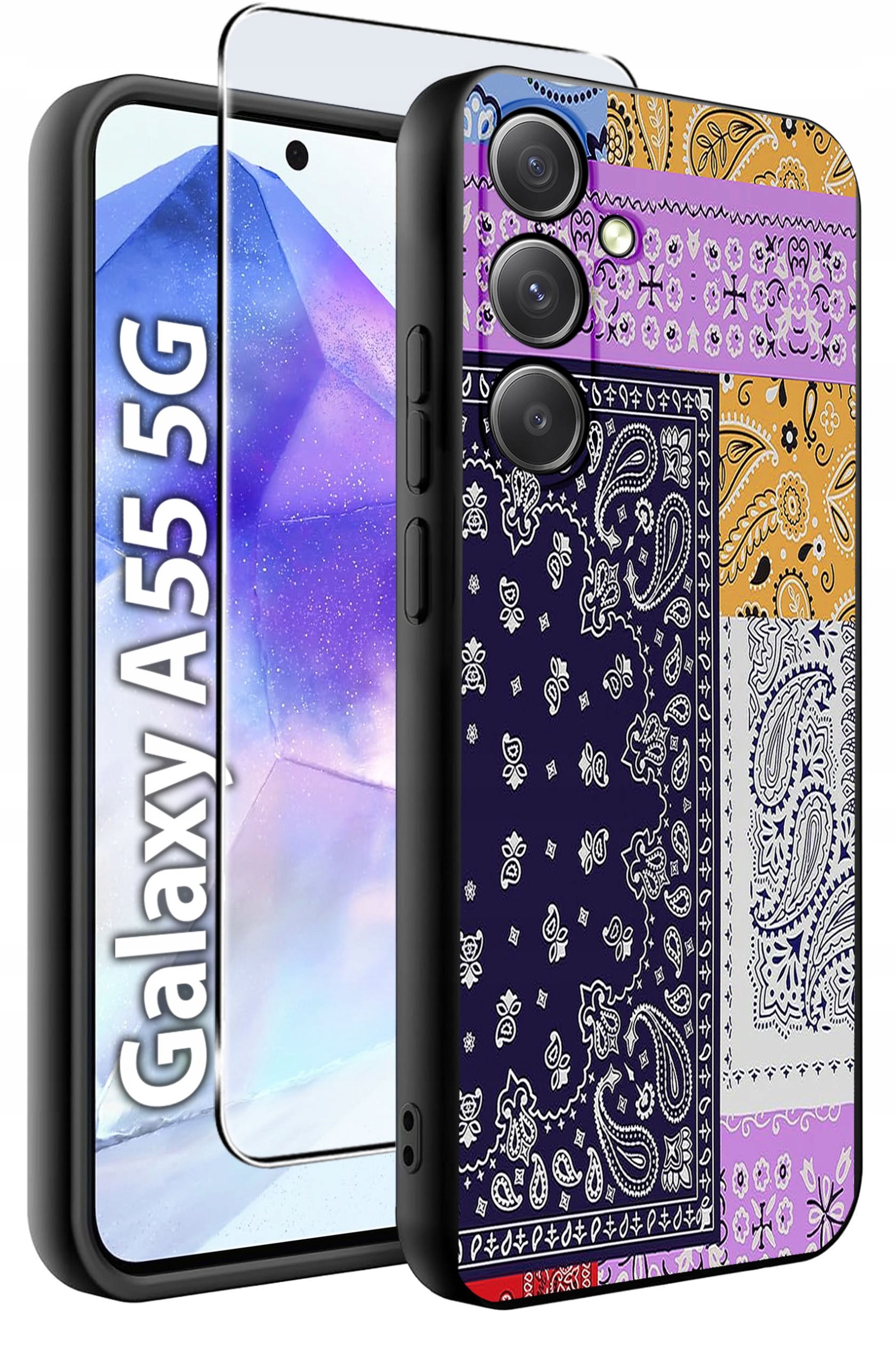 ETUI do Samsung A55 5G WZORY | SILIKONOWE MATT CASE + SZKŁO HARTOWANE 9H