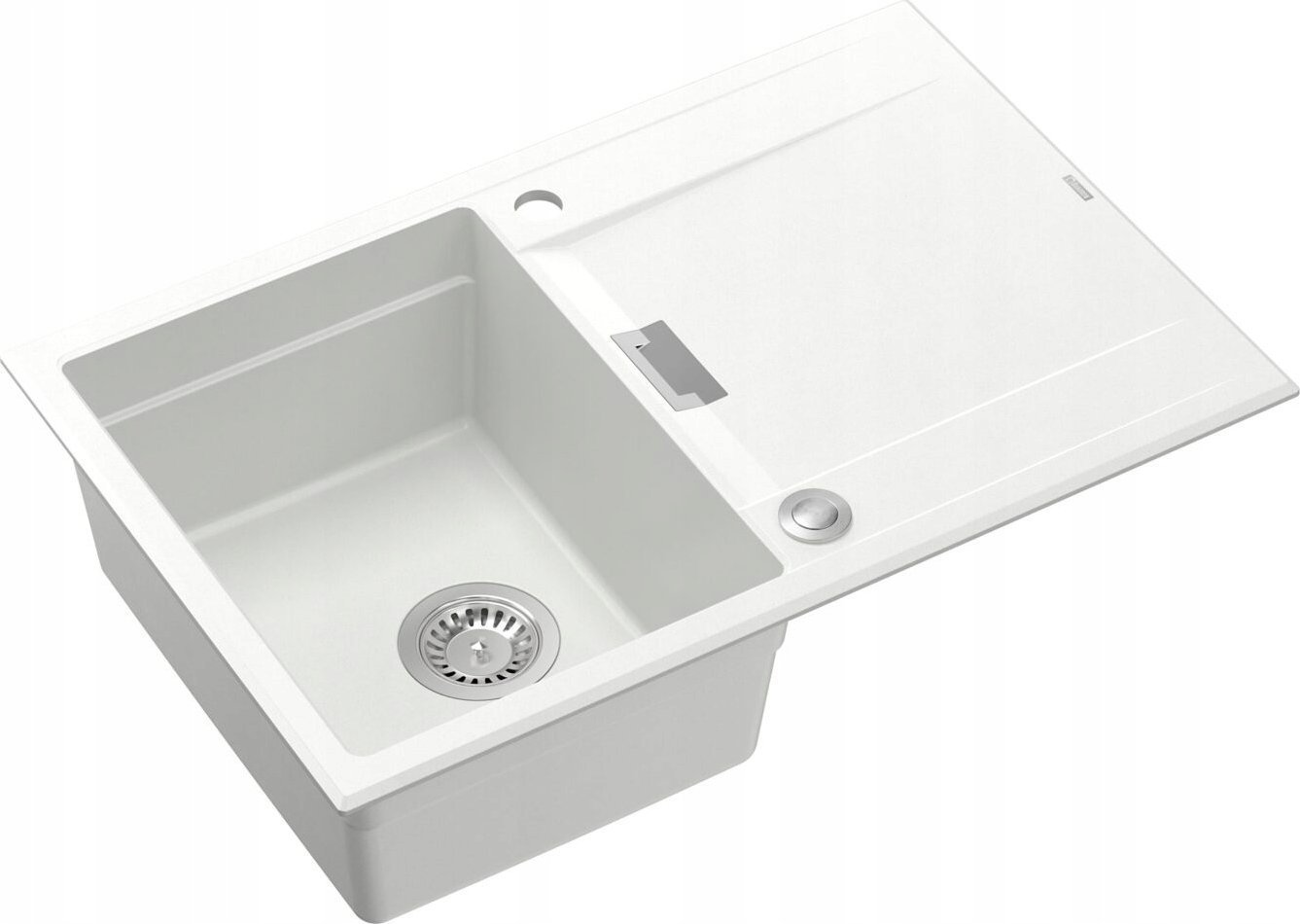 Zlewozmywak Owen OWEN 111 GraniteQ zlewozmywak z syfonem Push 2 Open 1-komorowy z/o (760x500x215; kom. 330x430) snow white / elementy stalowe