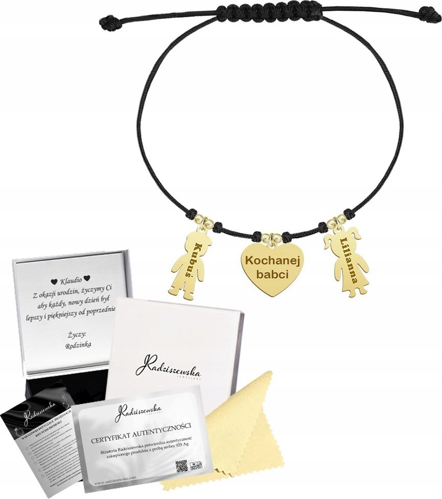 MEJK Jewellery Bransoletka Złota Imię Dziecka Prezent dla Mamy Babci SREBRO 925 GRAWER