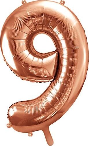 Party Deco Balon foliowy Cyfra "9", 86cm, różowe złoto uniwersalny