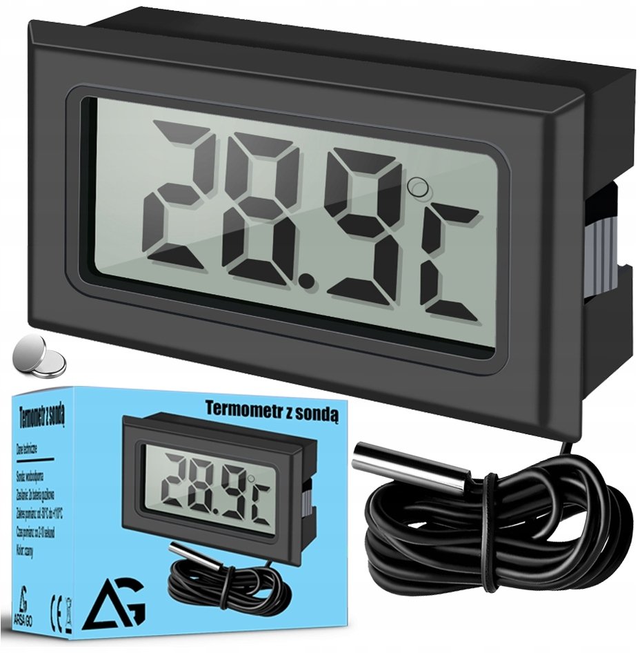 Jcpal Termometr ARSA GO wodoodporna sonda do terrarium miernik baterie czarny