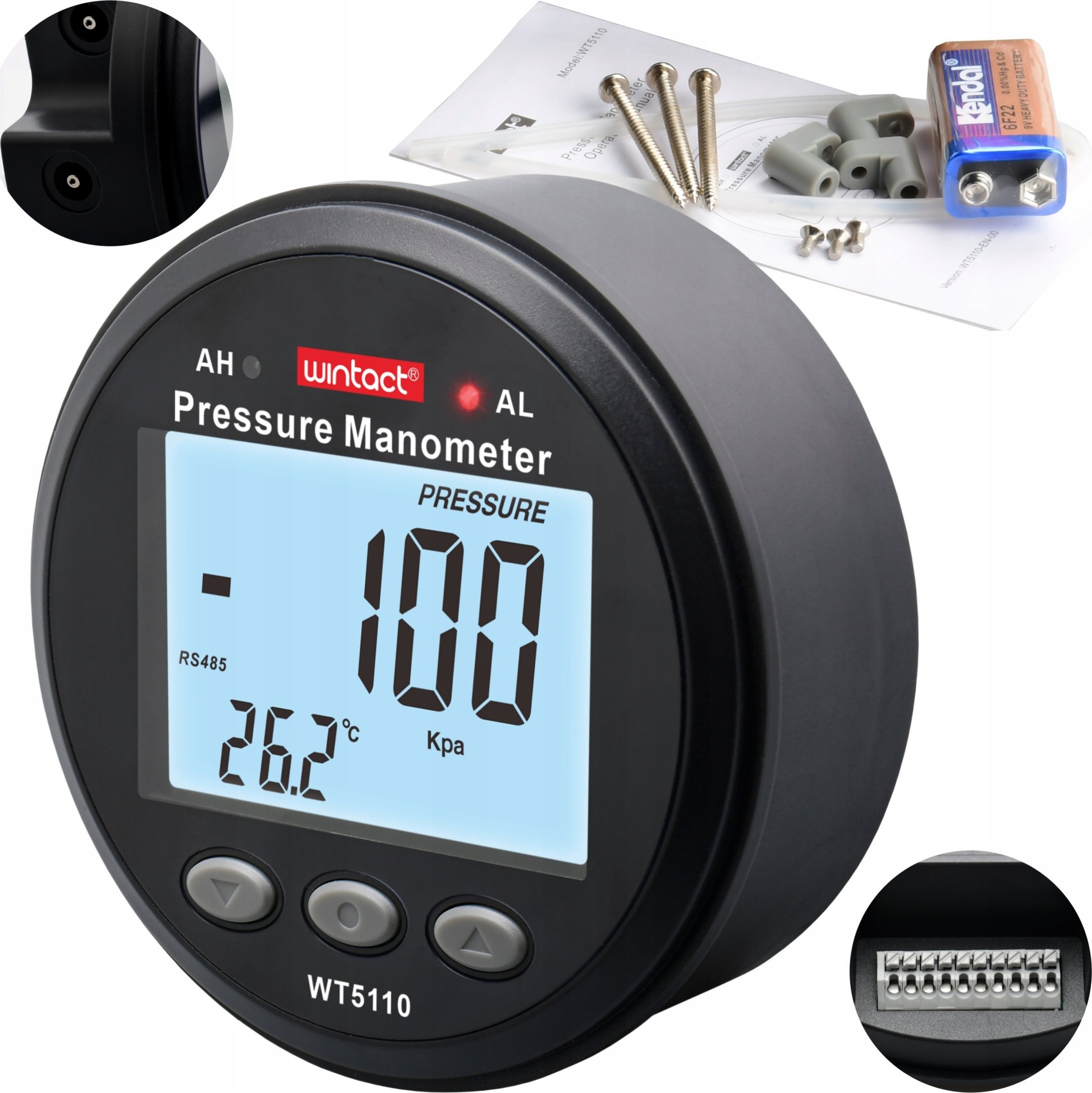 MANOMETR CYFROWY MIERNIK CIŚNIENIA TESTER PODCIŚNIENIA 0 - 100kPa LCD ALARM