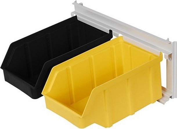 qBox Wieszak do zawieszania pojemników warsztatowych, wym. wieszaka 455 x 182 mm - 2 pojemniki (Pojemniki z pojemnikami)