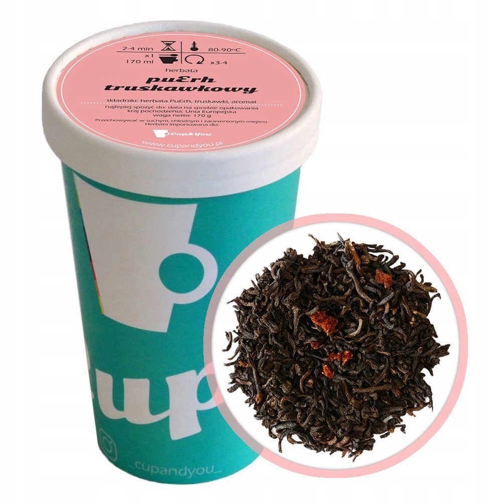 Herbata czerwona pu-erh TRUSKAWKOWY premium sypana truskawki PuErh 170g - herbata liściasta sypana mieszanka napar susz