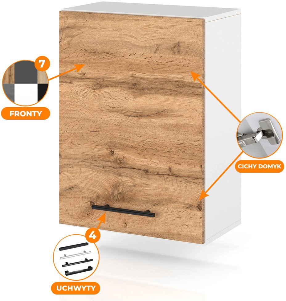 szafka kuchenna wisząca z uchwytami drewniana modułowa 50cm spremium wotan