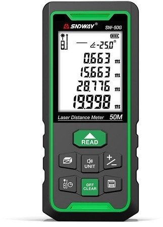 Lazerinis atstumo matuoklis iki 50m, žalio spindulio