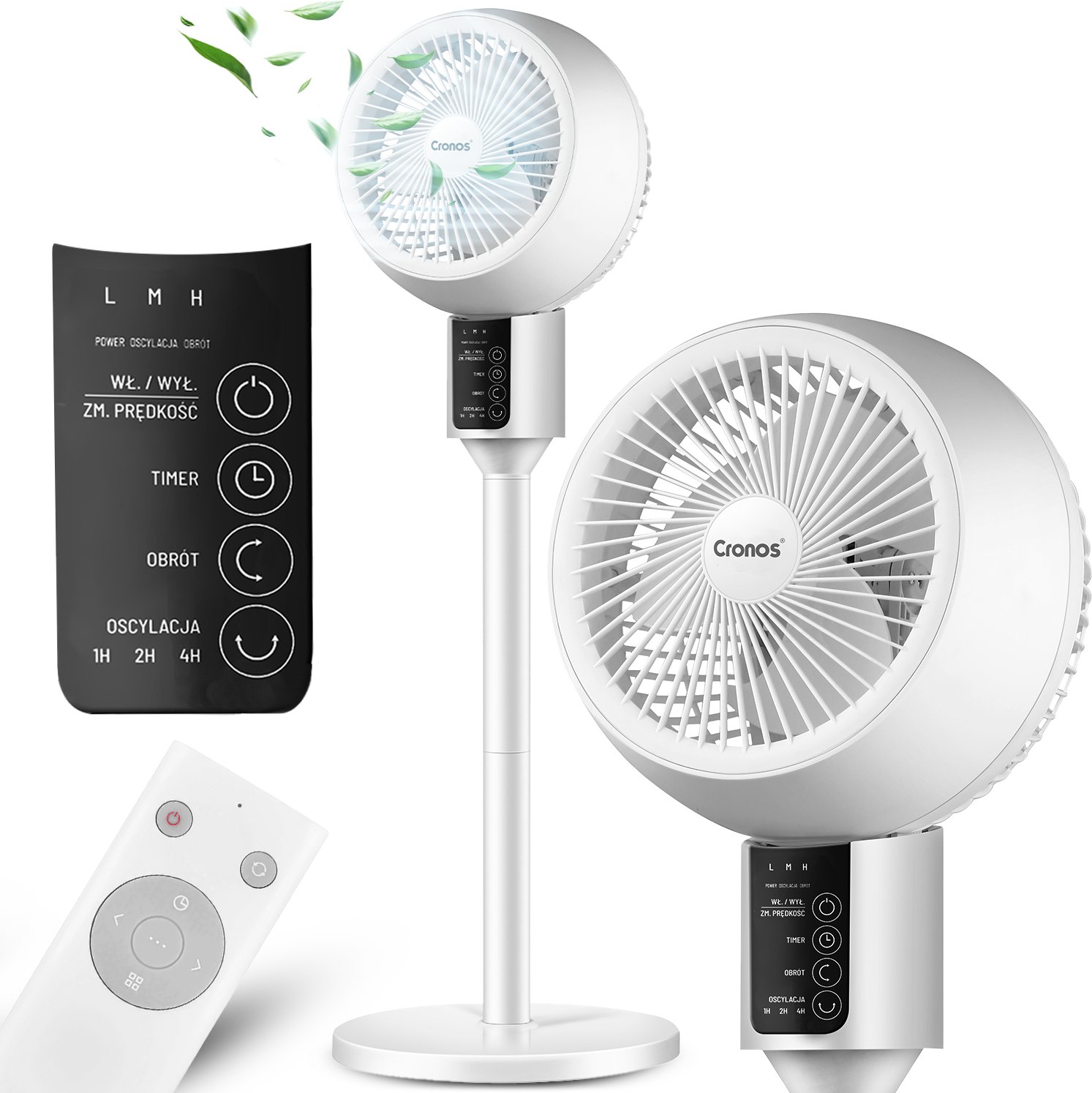 Wentylator stojący wiatrak podłogowy cichy 3 tryby Cronos BD-61D-A Biały