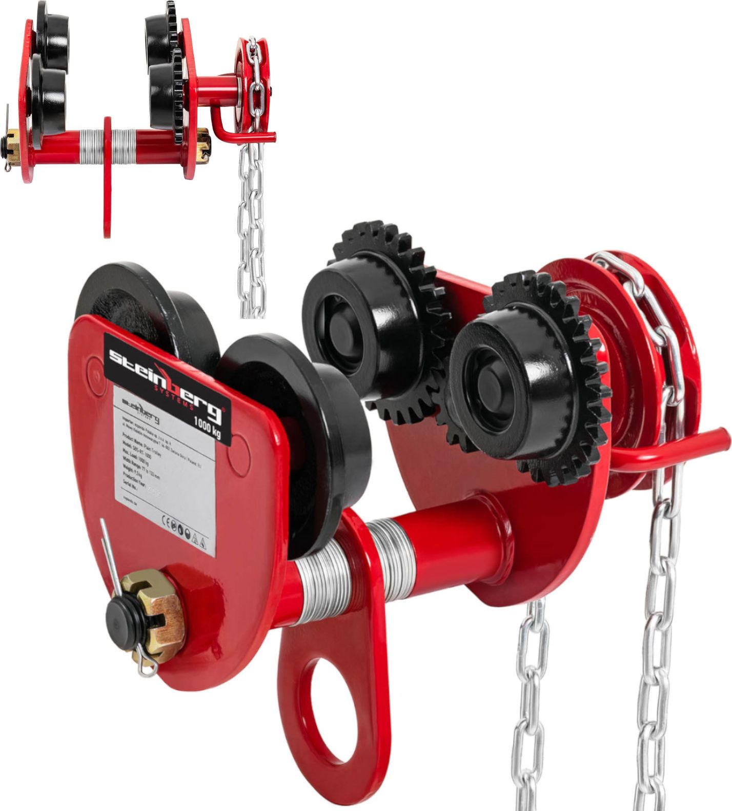 Steinberg Wózek suwnicowy belkowy podwieszany z łańcuchem 3m 1000kg 1T Wózek suwnicowy belkowy podwieszany z łańcuchem 3m 1000kg 1T