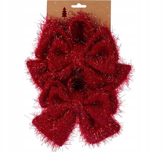 Kokardy świąteczne dekoracyjne zestaw 2 szt. 18x20 cm czerwone błyszczące