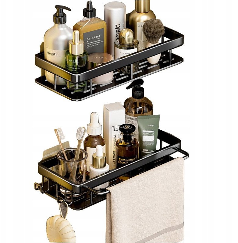 PÓŁKA Metalowa PRYSZNICOWA Czarna LOFT Podwójna 2x